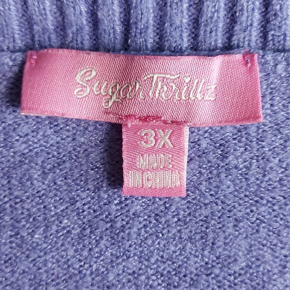 Dolls Kill Sugar Thrills Purple Floral Embroidered Cropped Cardigan Sweater 3X - Picture 7 of 8
